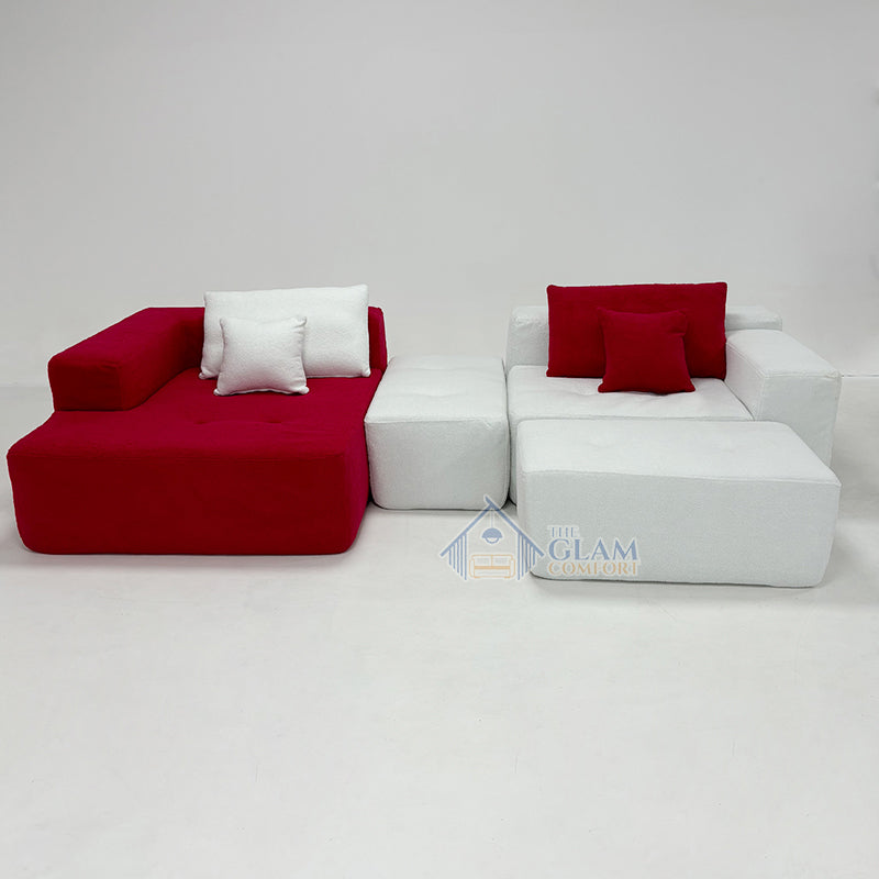 Red & White Compressed Modular Sofa