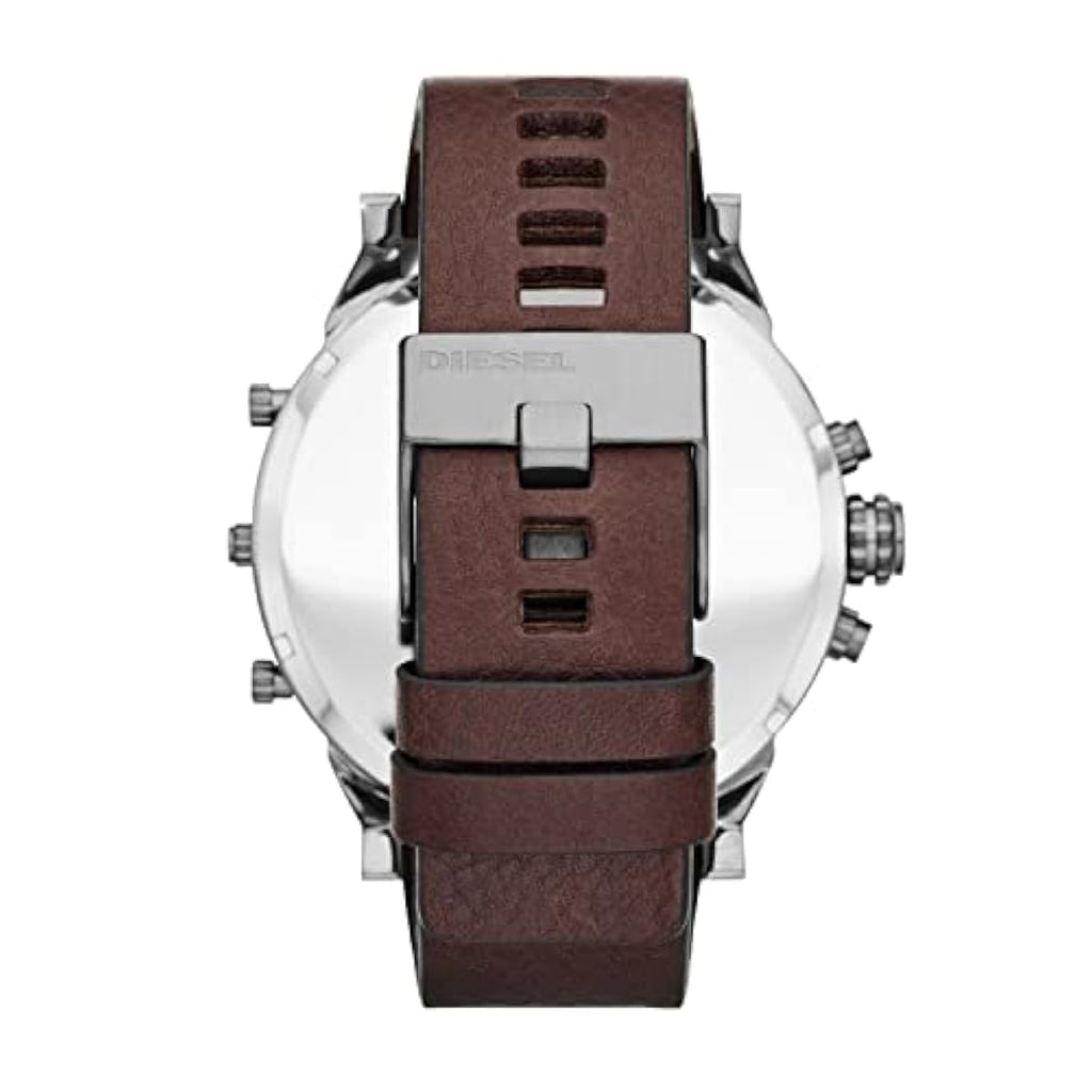Diesel Men's 57mm Mr. Daddy 2.0 Quartz Stainless Steel and Leather Chronograph Watch, Color: Silver, Brown (Model: DZ7314)