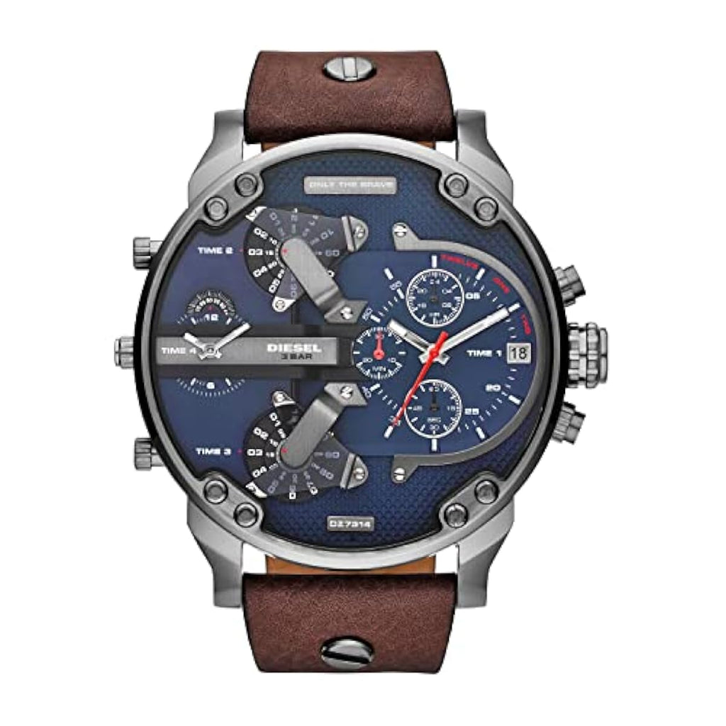 Diesel Men's 57mm Mr. Daddy 2.0 Quartz Stainless Steel and Leather Chronograph Watch, Color: Silver, Brown (Model: DZ7314)